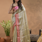 Tissue Silk Saree In Bone White and Red Border  - 023