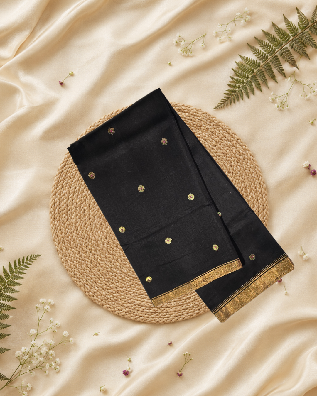 Handloom Chanderi Silk Cotton Saree  |  rich black