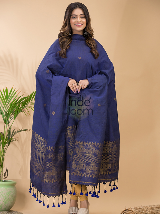 Handwoven Jamdani Linen Unstitched 2-piece Kurti  |  Sapphire Blue