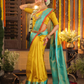 Nimbaka  -  Lemon yellow silk with floral zari and traditional pallu