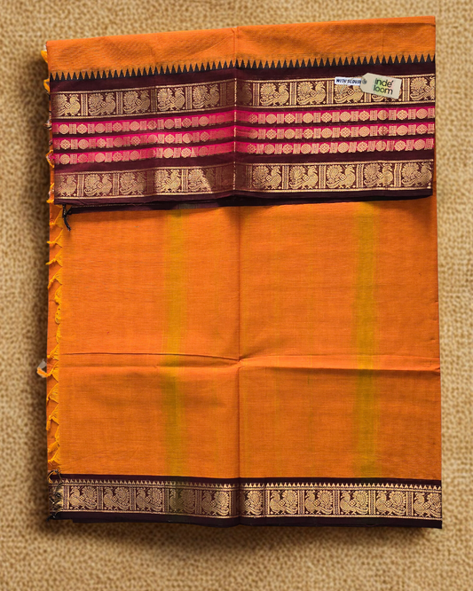 Kanchi Cotton|Marigold Yellow & Deep red/ pink