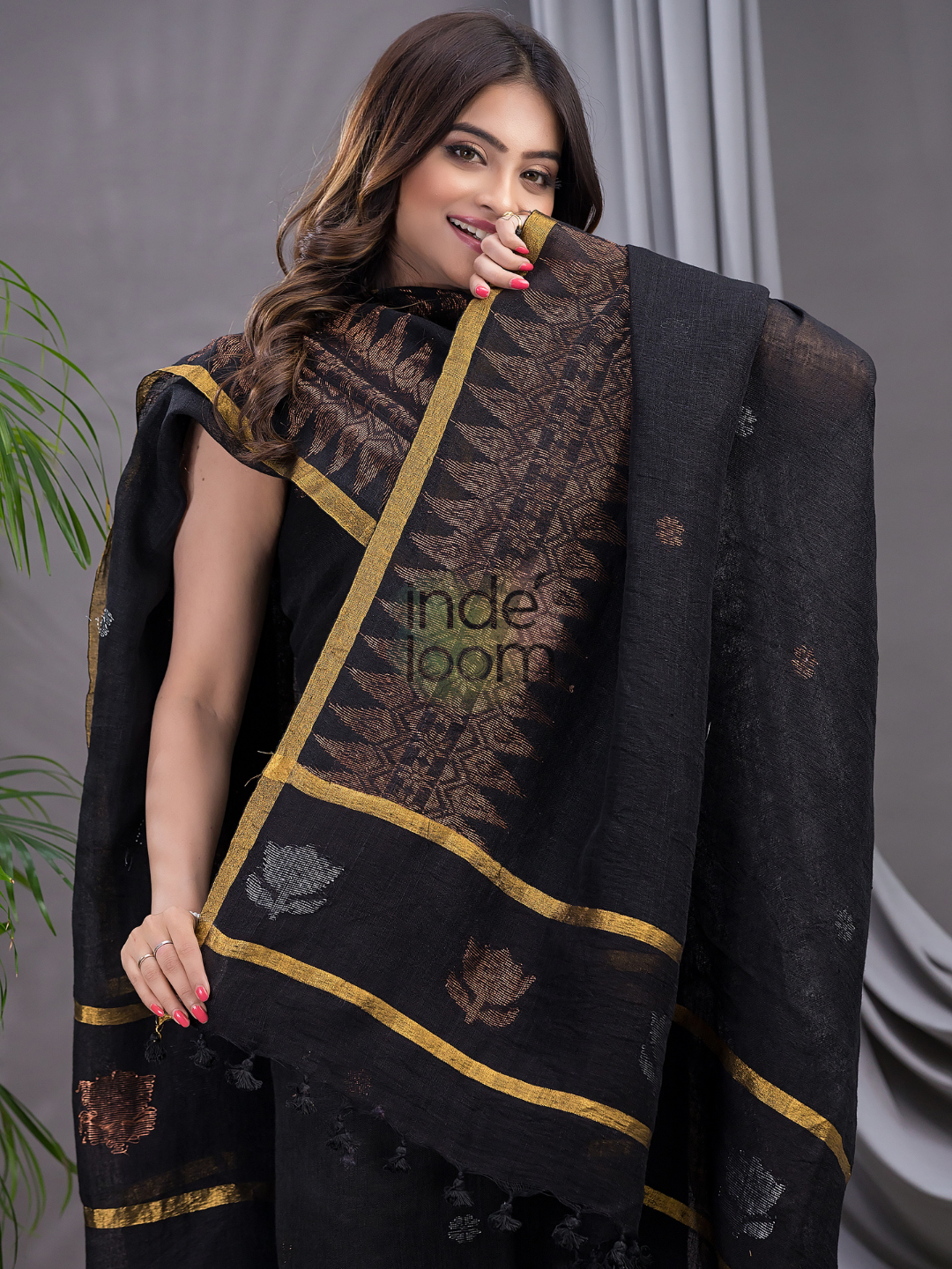 Coal Black Linen X Linen 2-Piece Set Kurti & Dupatta (UNSTITCHED) - 103