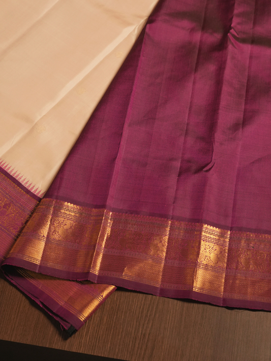 Silk Mark Certified Handloom Kanjivaram Slk Saree  |  Warm Ivory