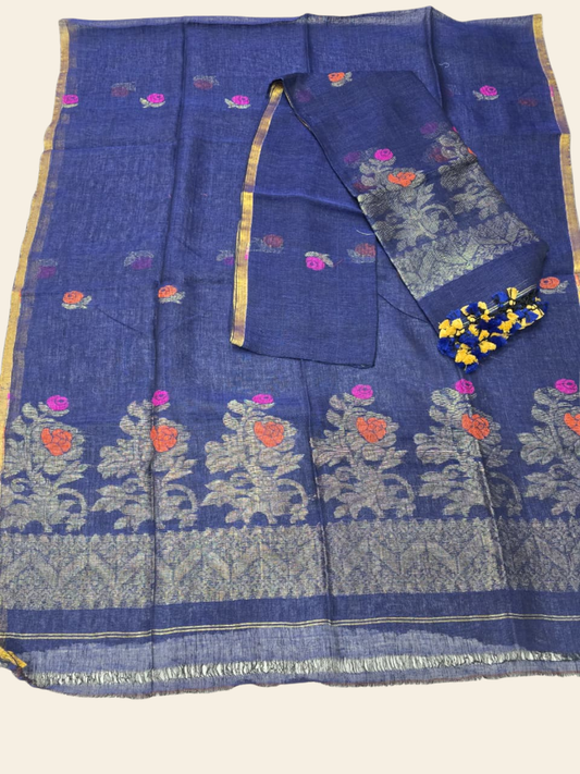 Pure Handloom Linen Unstitched 2-piece  Kurti | blue