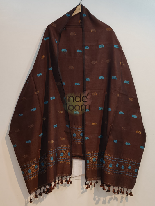 Coffee Brown Cotton Jamdani 2-Piece Set Kurti & Dupatta (UNSTITCHED) -757