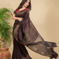 Matka Silk Jamdani Saree With Dark Brown - 022