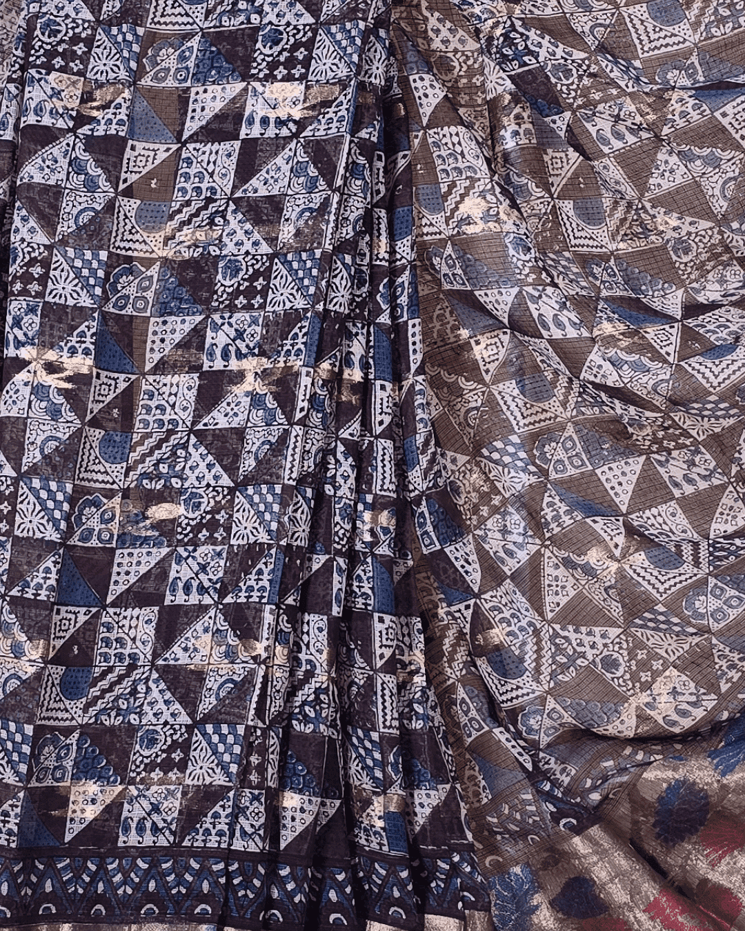 Ajrakh Exclusive designer Chanderi Saree with Floral Zari border - 029 - indeloom