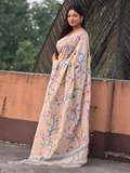 Tussar Cotton Tantuj Jamdani Handwoven Needle Work Saree In Beige - 156