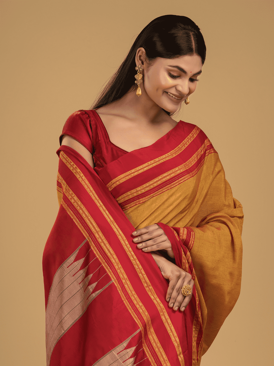Pure Ilkal Saree With Dijon yellow and Red border - 045