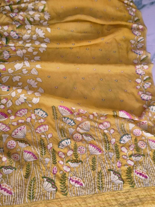 Handwoven Pure Handwoven Pure Muslin Saree  |  Mustard Yellow