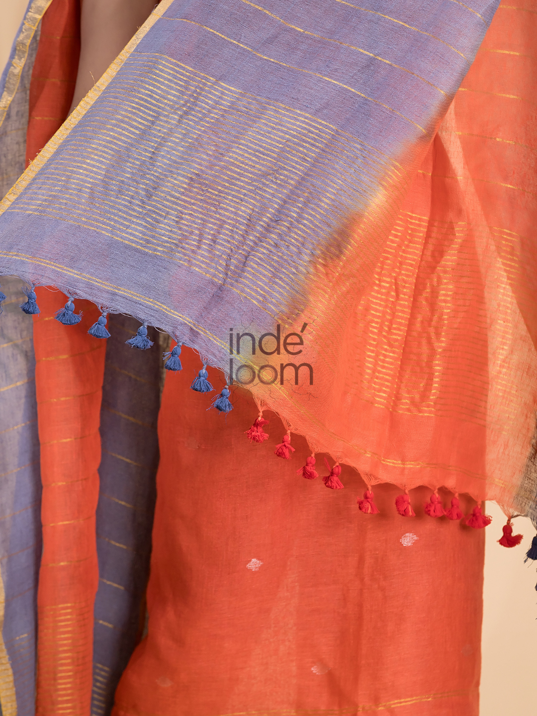 Neon Orange Handloom Linen X Linen 2-Piece Set Kurti & Dupatta (UNSTITCHED) - 859