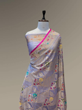 Pure Banarasi Exclusive Ektara Kora JAMDANI Tilfi saree  | Lavender Grey