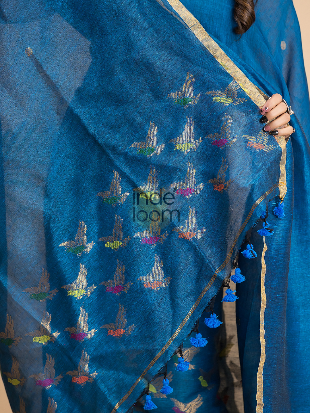 Indigo Blue Cotton Linen 2-Piece Set Kurti & Dupatta (UNSTITCHED) - 002