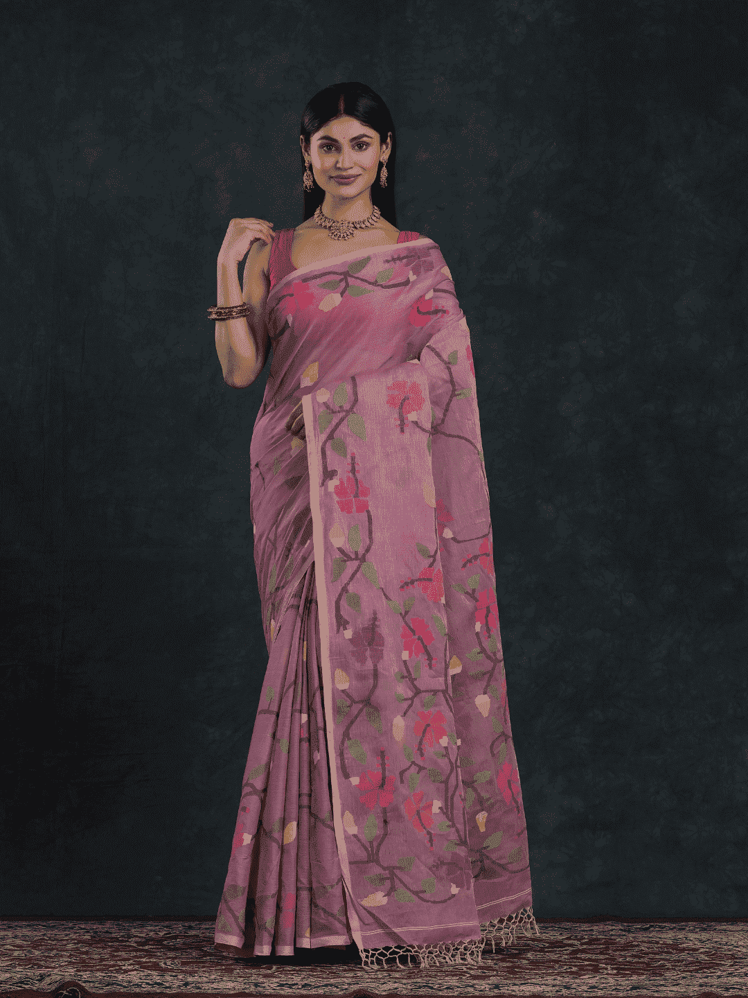Hand Made Jamdani Saree With Pale Purple - 059