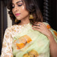 Poppy Vector Handpainting on a Pastel Green-Organza Hand-painted Sari-022