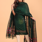 Dark Green 120 Count Cotton Jamdani 2-Piece Set Kurti & Dupatta (UNSTITCHED) - 091