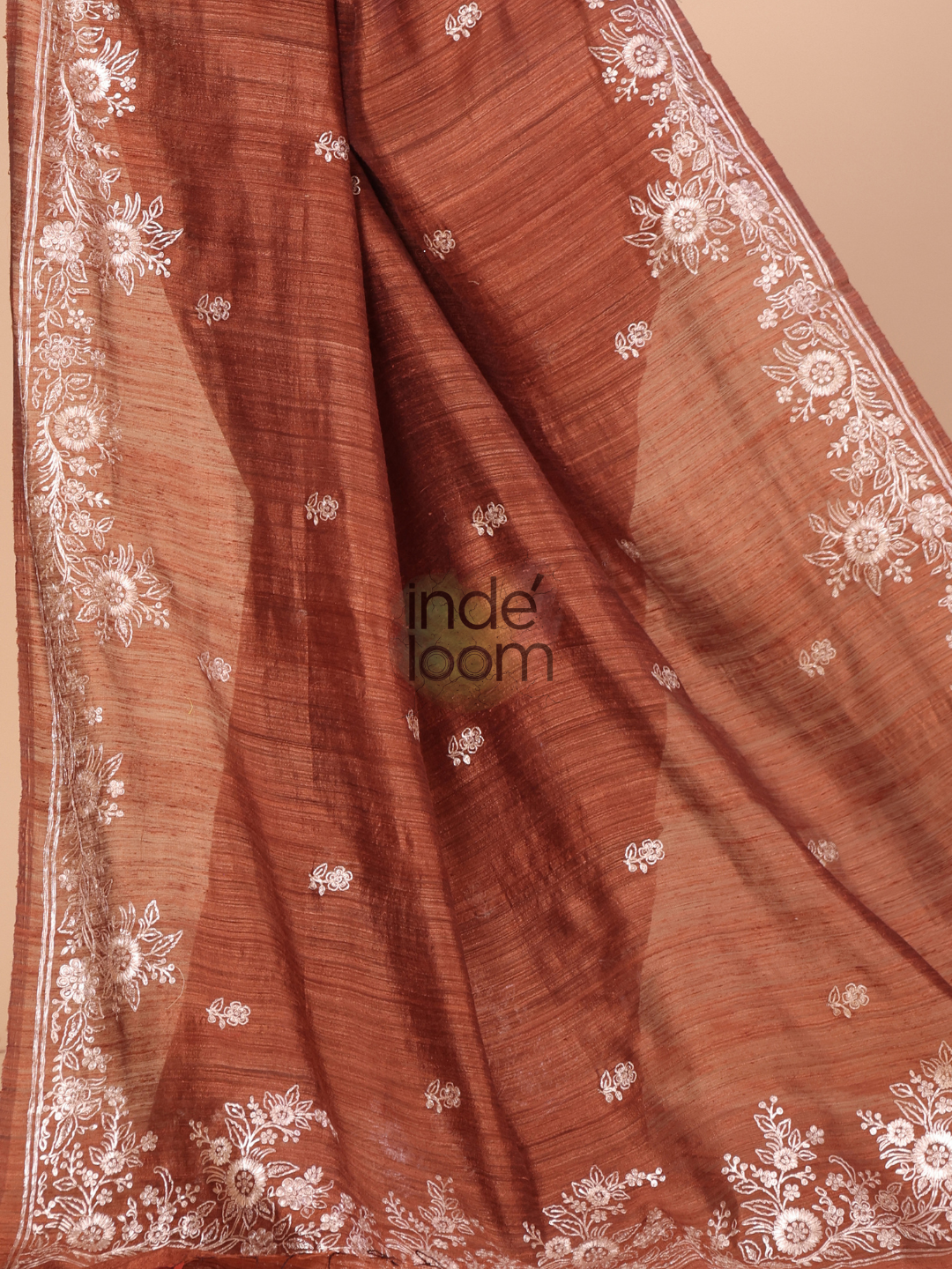 Cotton Silk Jamdani Saree With Red Brown- 130