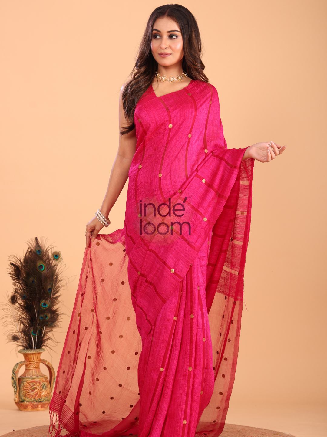 Matka Silk Saree With Dark Pink - 152