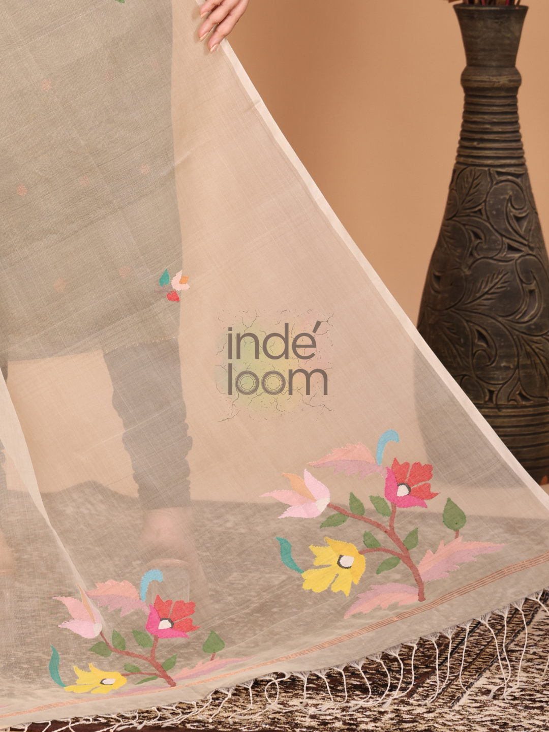 Pure Handloom Muslin Jamdani Dupatta With Light Brown - 038