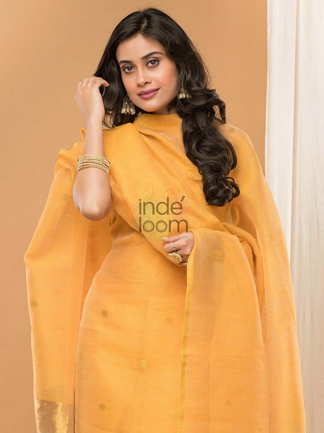 Linen Jamdani Unstitched 2-Piece Kurti  |  Marigold Yellow