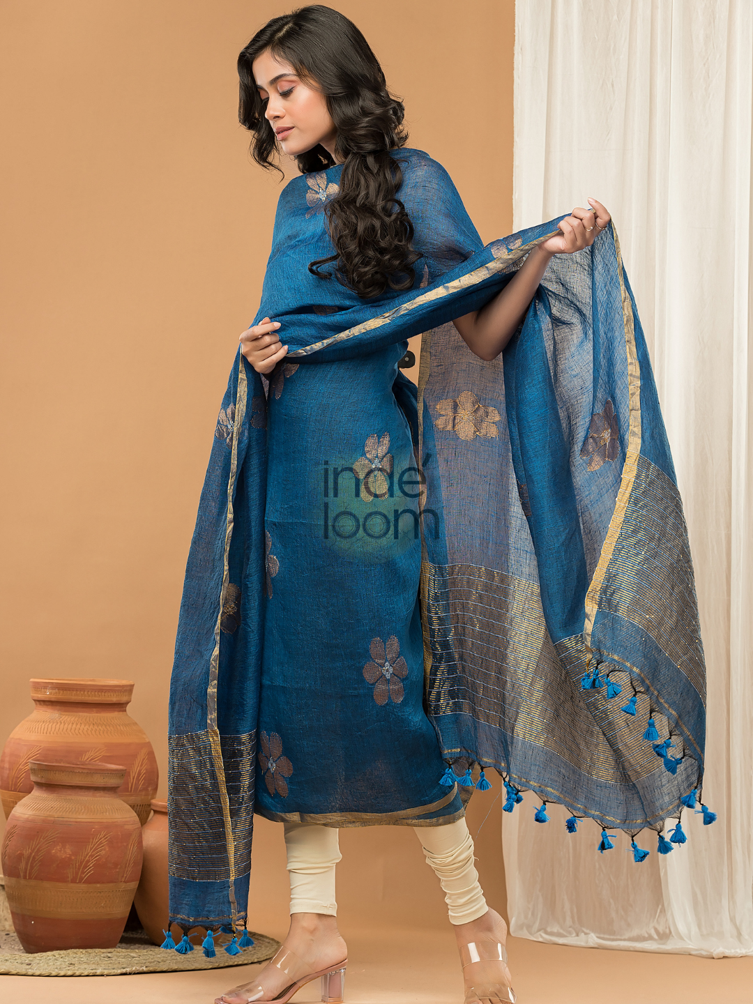 Cassic Blue color Jamdani 2-Piece Set Kurti & Dupatta (UNSTITCHED) - 158