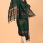 Dark Green 120 Count Cotton Jamdani 2-Piece Set Kurti & Dupatta (UNSTITCHED) - 091