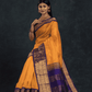 Pure handloom Korvai Silk Cotton Saree in Golden Yellow and Golden Purple Border - 050