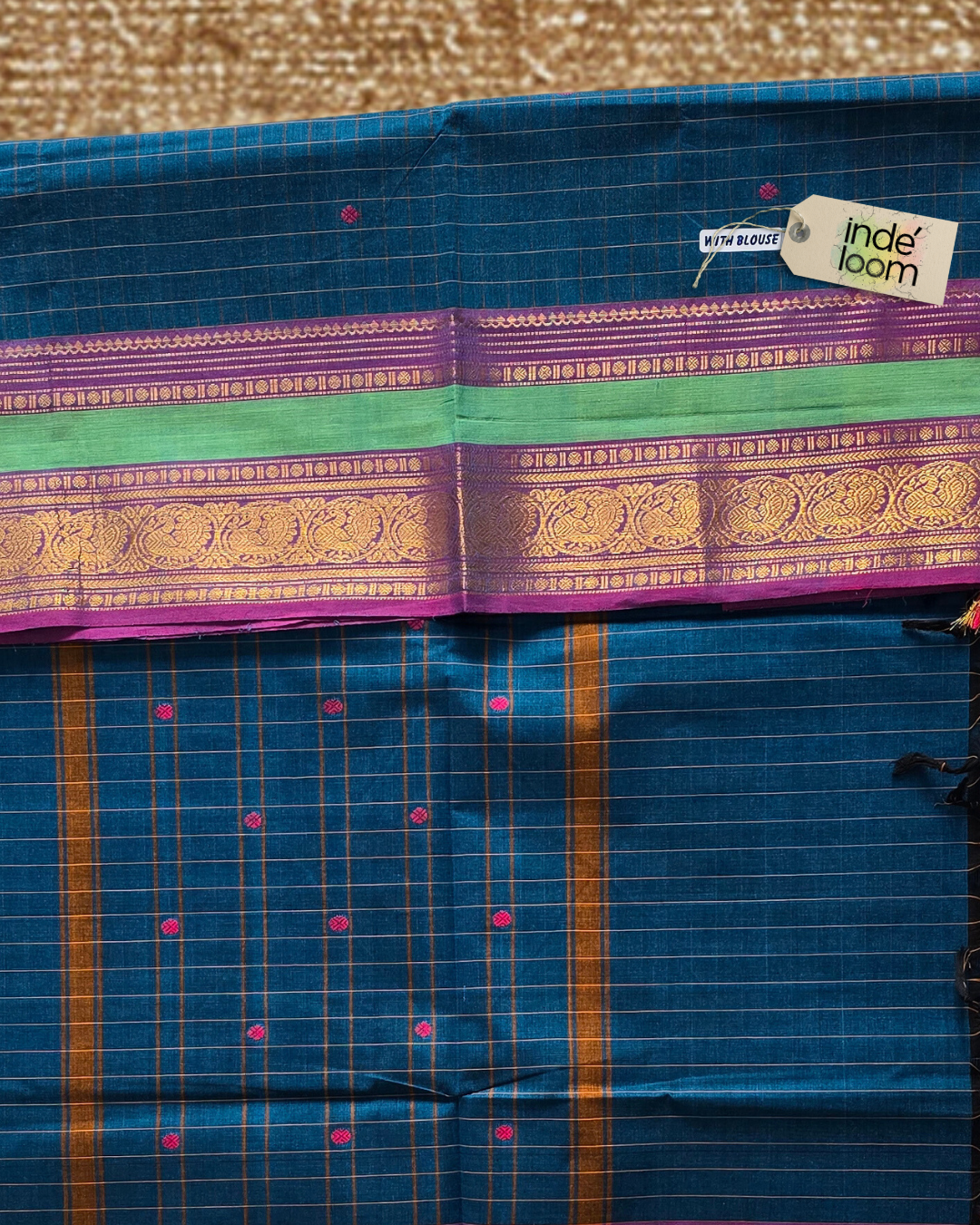 Kanchi Cotton|Aqua Blue & Purple