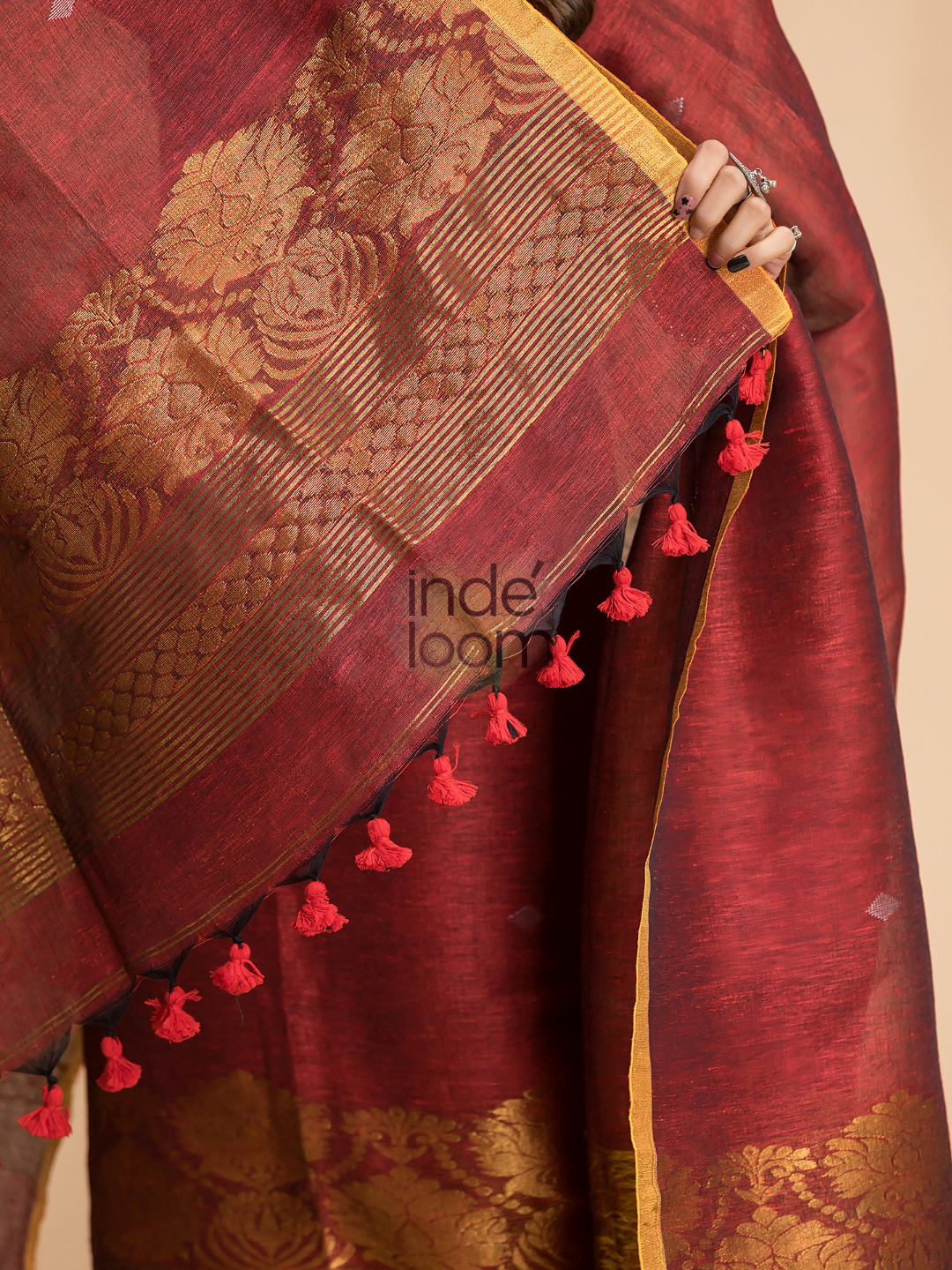 Cherry Red Cotton Linen 2-Piece Set Kurti & Dupatta (UNSTITCHED) - 023