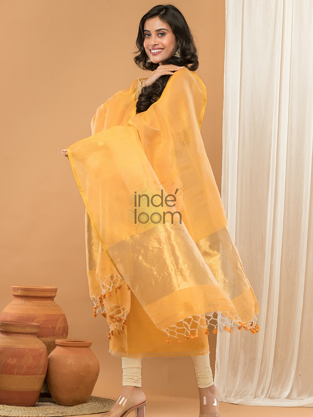 Linen Jamdani Unstitched 2-Piece Kurti  |  Marigold Yellow