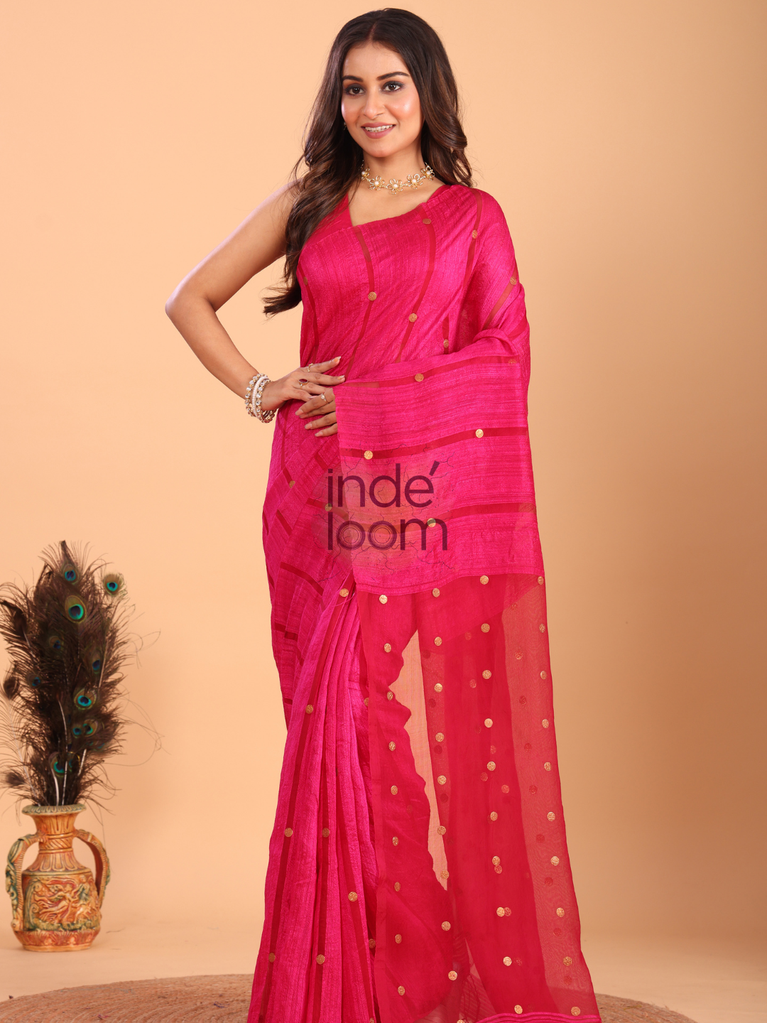Matka Silk Saree With Dark Pink - 152