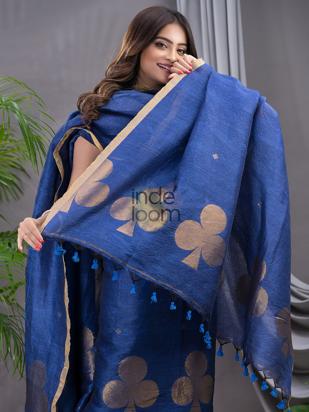 Navy Blue Cotton Linen 2-Piece Set Kurti & Dupatta (UNSTITCHED) - 122