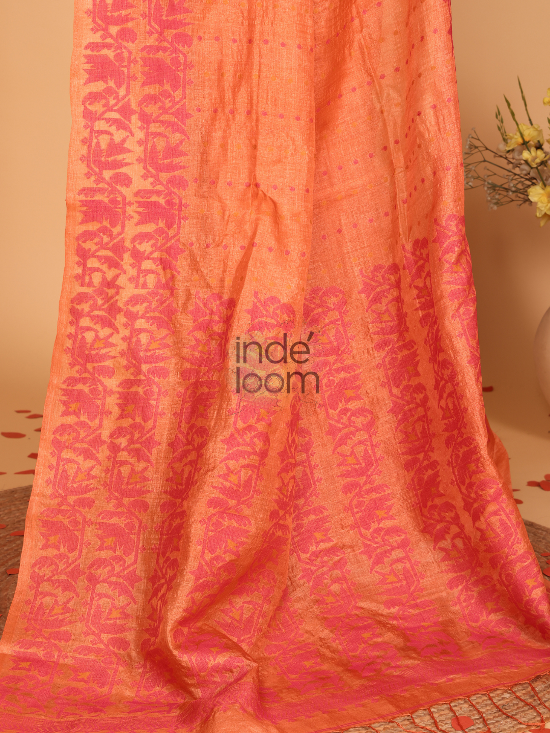 Tissue Jamdani Saree With Spanish Orange - 131