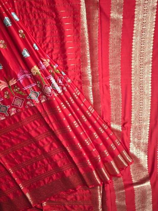 Classic Mysore Semi Silk Saree | Coral Red