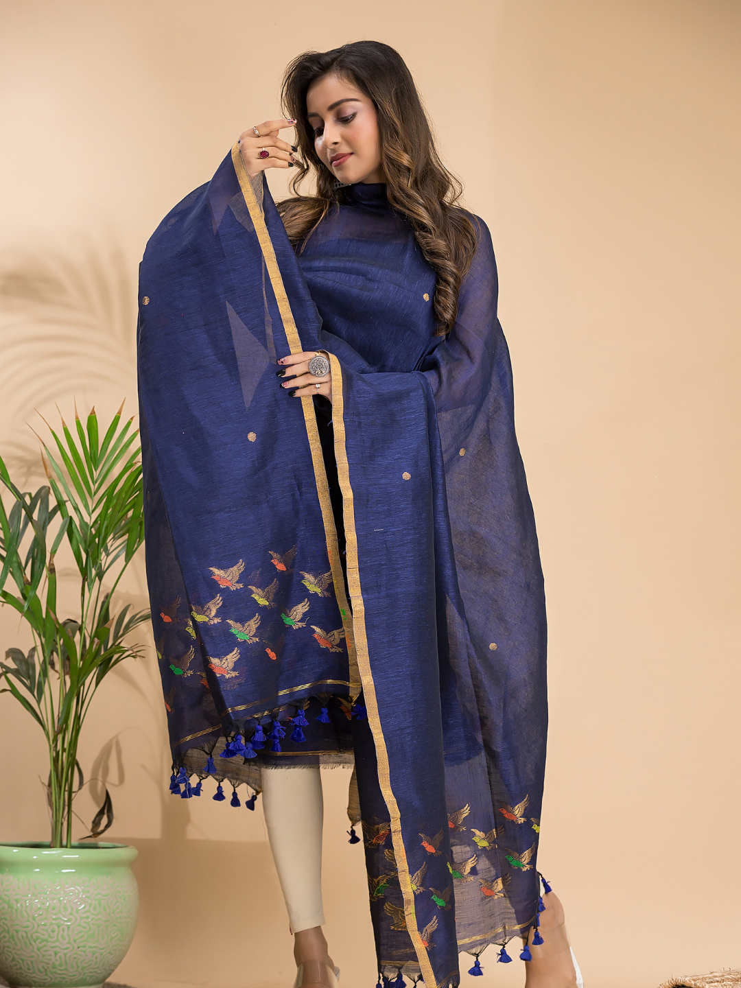 Dark Purple Cotton Linen 2-Piece Set Kurti & Dupatta (UNSTITCHED) - 118