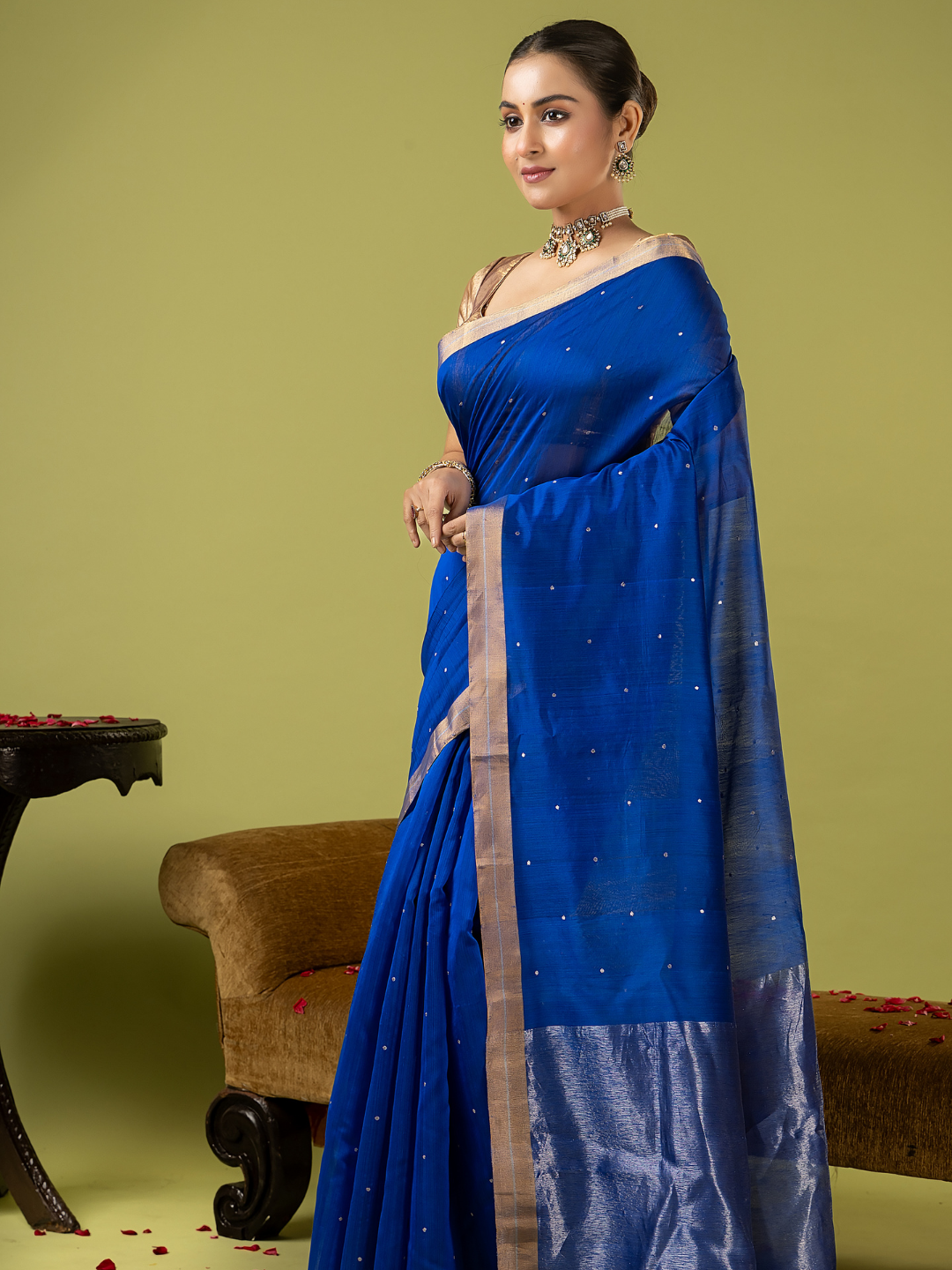 Handwoven Chanderi Silk Cotton Saree | Royal Blue