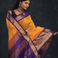 Pure handloom Korvai Silk Cotton Saree in Golden Yellow and Golden Purple Border - 050