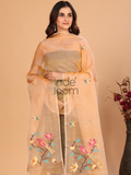 Pure Handloom Muslin Jamdani Dupatta  With Pale Orange - 037