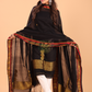 True Black Baluchari Linen 2-Piece Set Kurti & Dupatta (UNSTITCHED) - 093