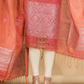 Apple Red Tissue Linen Silver Zari Jamdani 2-Piece Set Kurti & Dupatta (UNSTITCHED) - 880