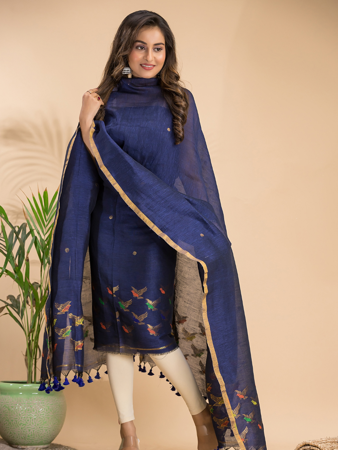 Dark Purple Cotton Linen 2-Piece Set Kurti & Dupatta (UNSTITCHED) - 118