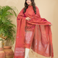 Apple Red Tissue Linen Silver Zari Jamdani 2-Piece Set Kurti & Dupatta (UNSTITCHED) - 880