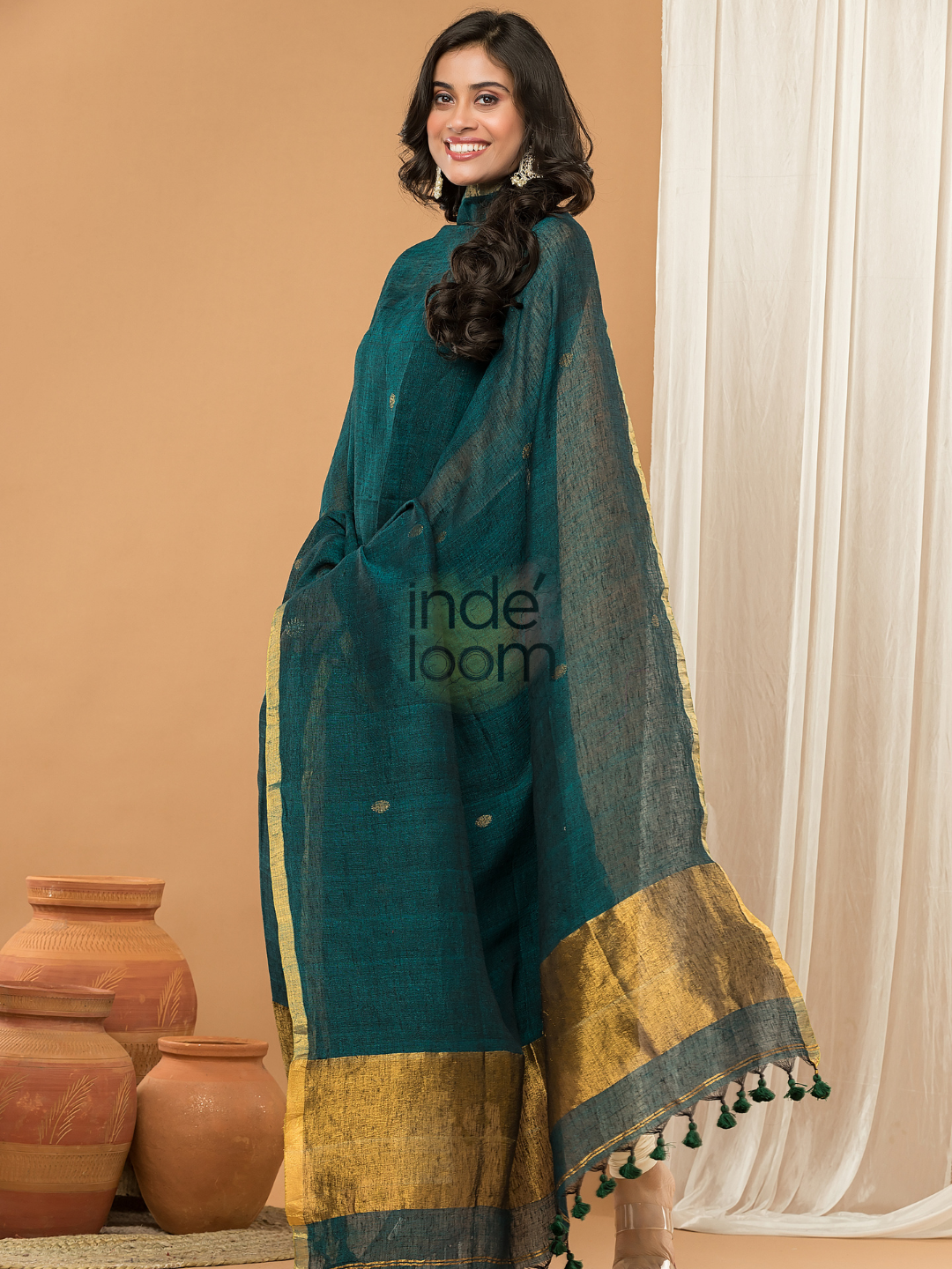 Green forest  color  with gold Jamdani 2-Piece Set Kurti & Dupatta (UNSTITCHED) - 159
