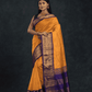 Pure handloom Korvai Silk Cotton Saree in Golden Yellow and Golden Purple Border - 050