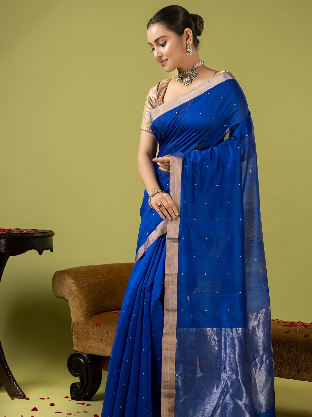 Handwoven Chanderi Silk Cotton Saree | Royal Blue