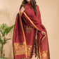 Cherry Red Cotton Linen 2-Piece Set Kurti & Dupatta (UNSTITCHED) - 023