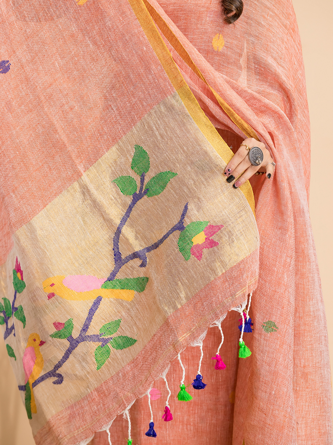 Coral Orange Linen X Linen 2-Piece Set Kurti & Dupatta (UNSTITCHED) - 109