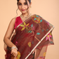 Muslin Jamdani Saree With Mahagany Red - 132