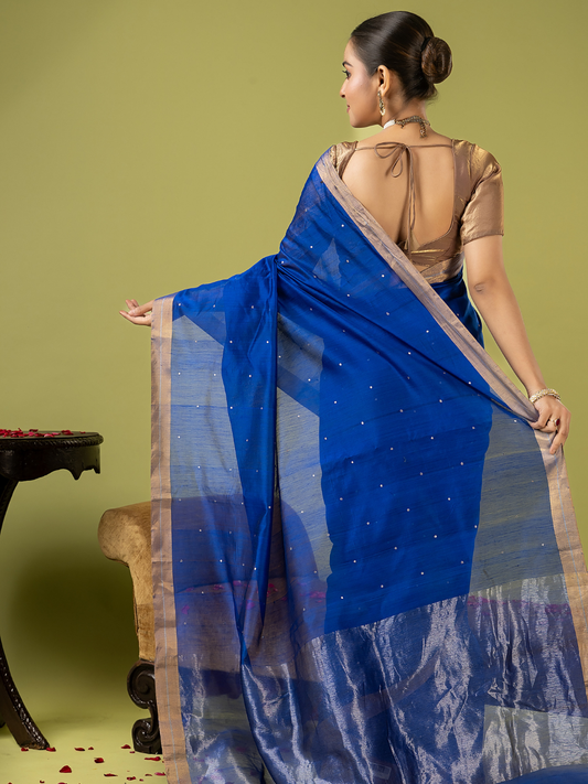 Handwoven Chanderi Silk Cotton Saree | Royal Blue
