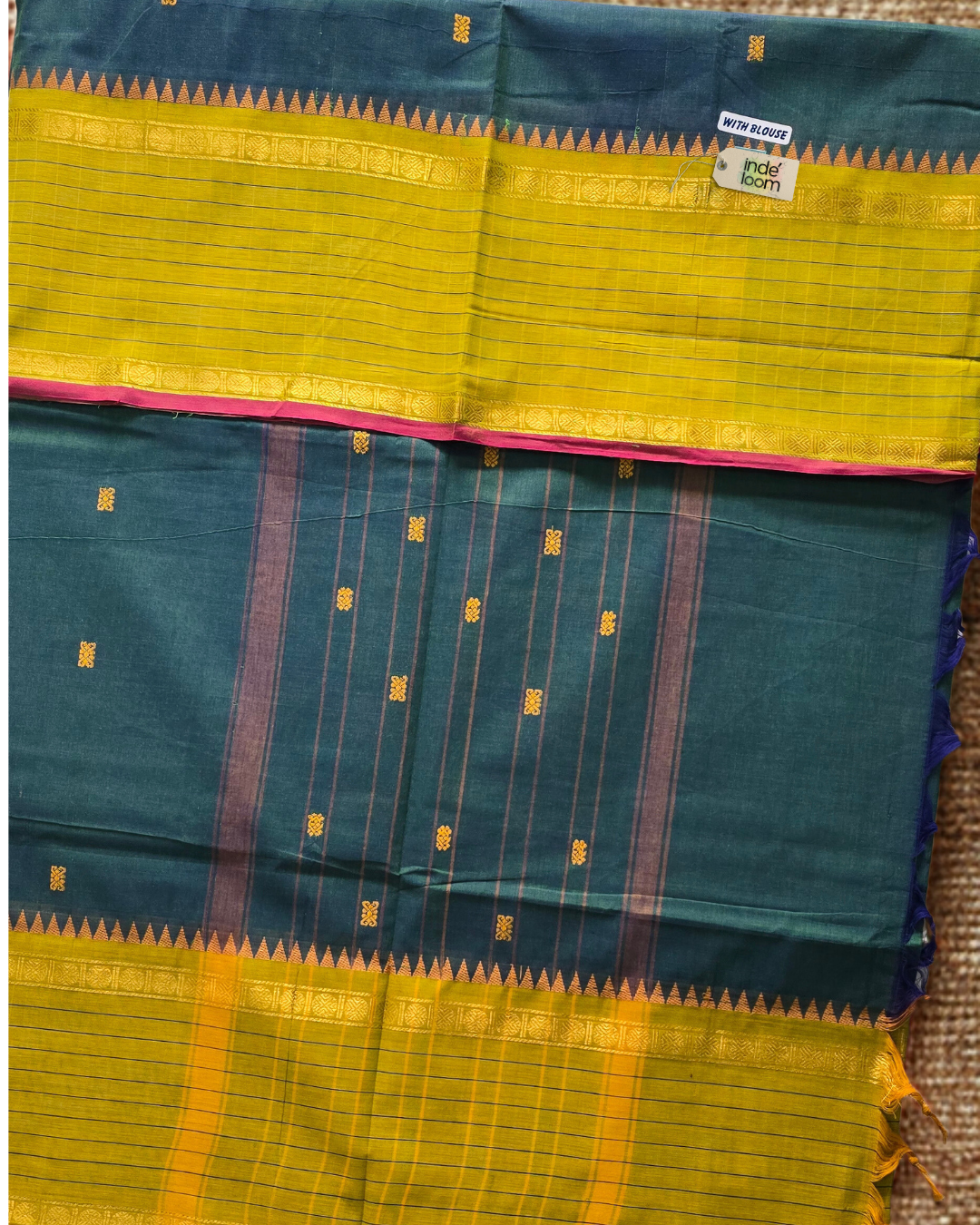 Kanchi Cotton|Aqua Green & Leaf Yellow